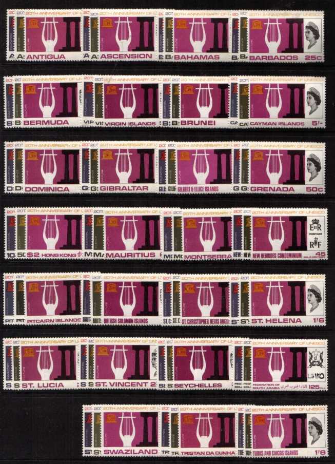 UNESCO - Crown Colonies - Set of 27 Countries - 81 stamps in total superb unmounted mint.