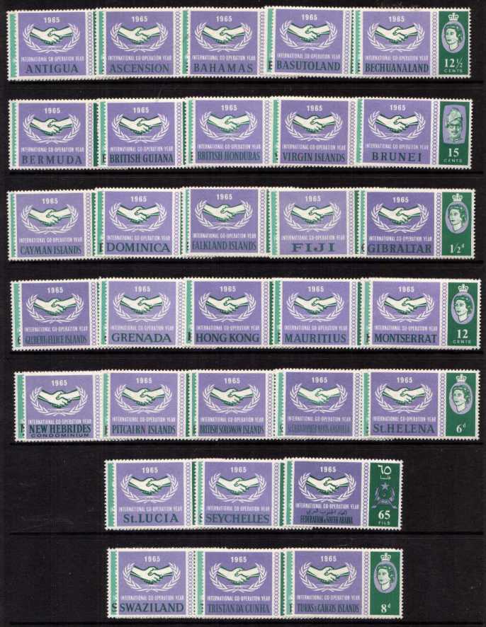 International Co-operation Year - Crown Colonies - set of 31 Countries - 62 stamps in total superb unmounted mint.