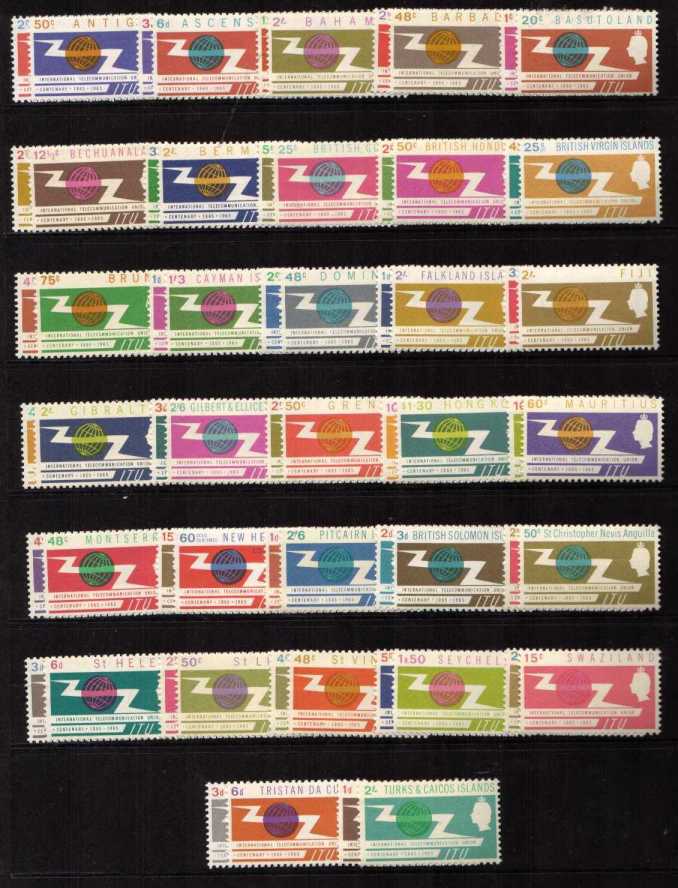 I.T.U. Centenary - Crown Colonies - set of 32 Countries - 53 stamps in total - superb unmounted mint.