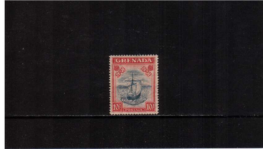 10/- Steel Blue and Bright Carmine (narrow) - Perforation 14 - superb unmounted mint single.- -c4qr
