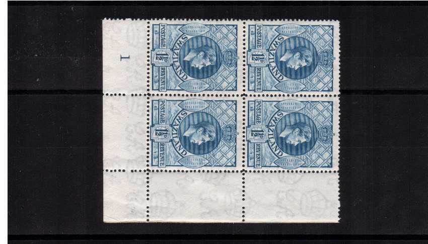 1�d Light Blue - Perforation 14 in an unmounted plate block of four, once mounted on margin. 
c4qr