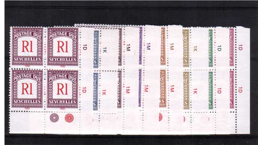 Postage Due set of eight in superb unmounted mint corner cylinder blocks of four.
