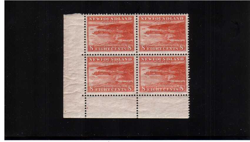 8c Browish Red in a superb unmounted mint SW corner block of four.