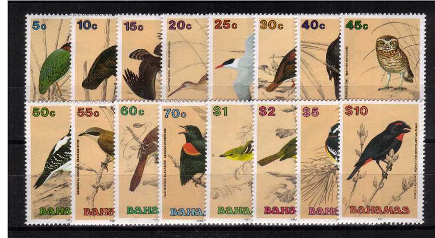 Birds complete set of sixteen superb unmounted mint
