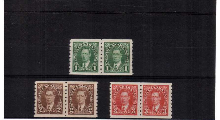 superb unmounted mint set of 3 in coil pairs