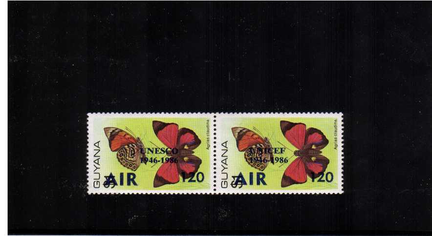 40th Anniversary of UNESCO and UNICEF overprint pair on Butterfly stamp superb unmounted mint. <br/><br/>
<b>NYQ08</b>