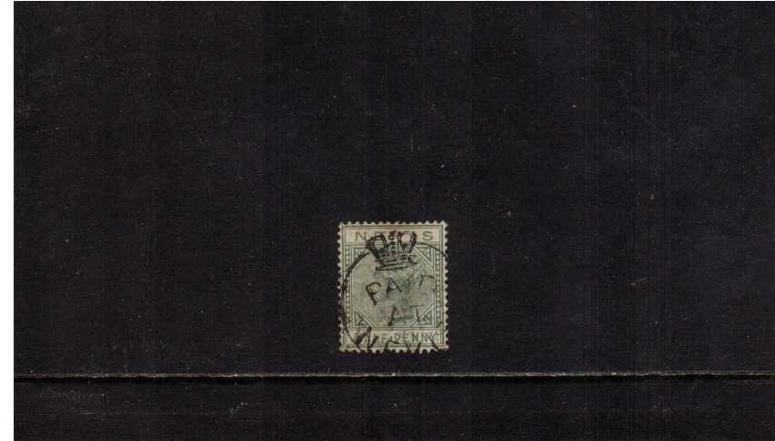 d Dull Green cancelled with an upright strike of the PAID AT NEVIS Crowned Circle handstamp. Unusual.