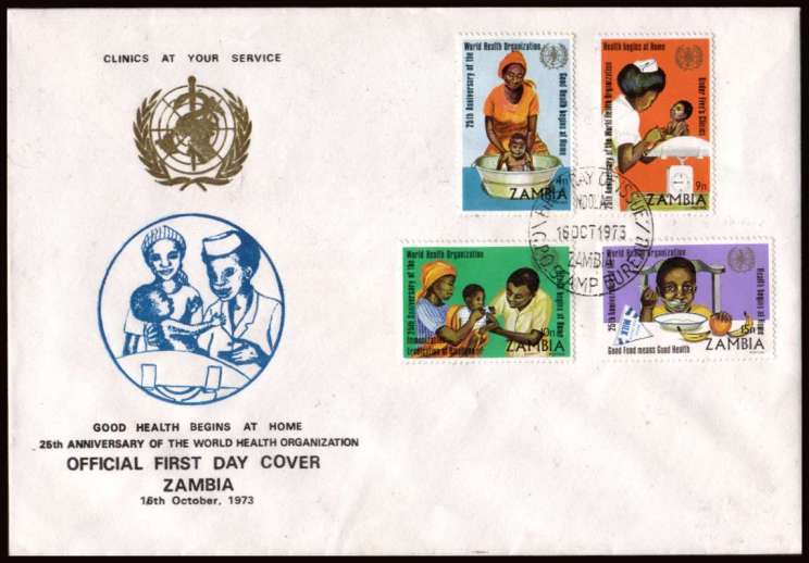 25th Anniversary of W.H.O. set of four on an unaddressed First Day Cover. <br/>A very, very scarce FDC!!