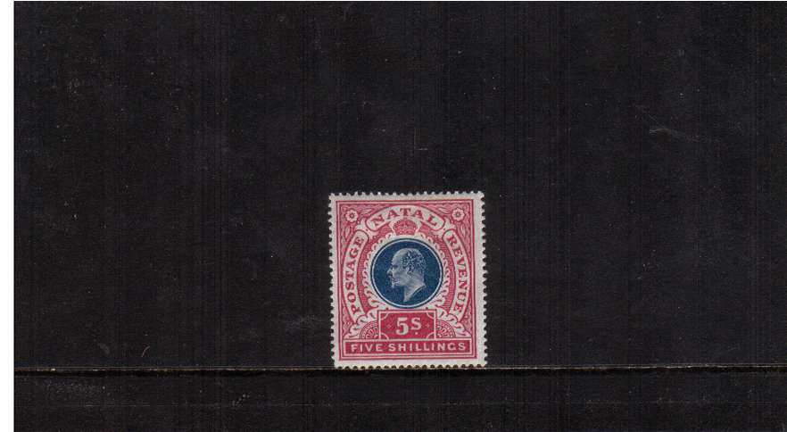 5/- Dull Blue (actually a deep shade) and Deep Rose. A very fine and fresh lightly mounted mint stamp.<br/><br/>
<b>NYQ11</b>