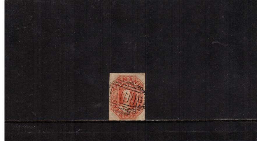 TASMANIA<br/>1/- Vermilion with double lined 