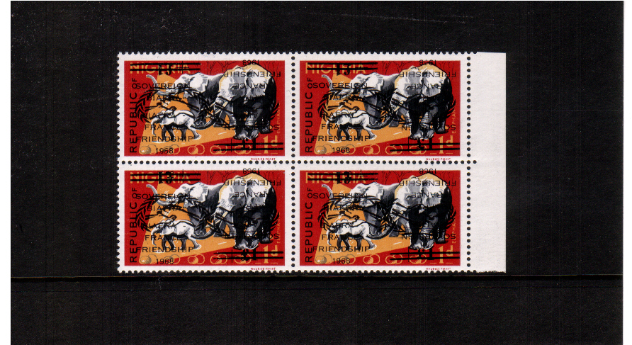 superb umounted mint marginal block of 4 showing overprint upright and inverted