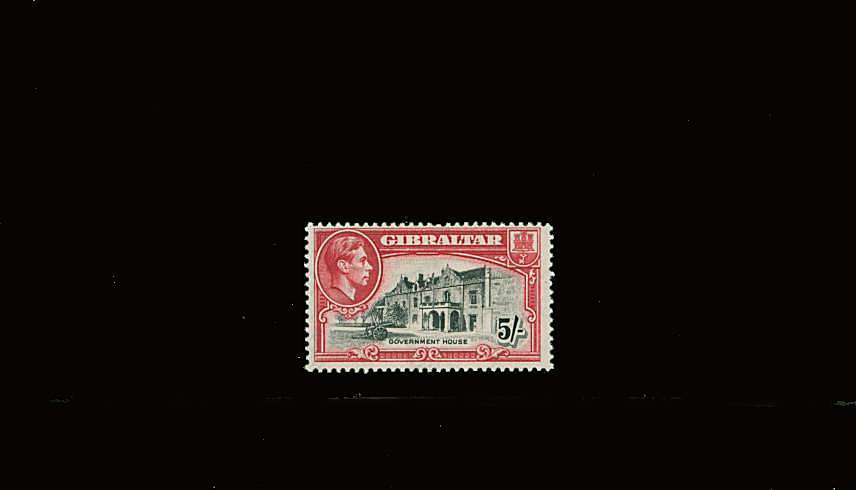 5/- Black and Carmine - Perforation 13<br/>
A fine lightly mounted mint single. SG Cat £42
