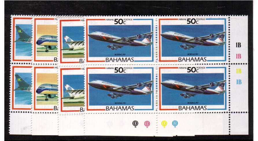 AIRCRAFT set of 4 in superb unmounted mint plate blocks of 4