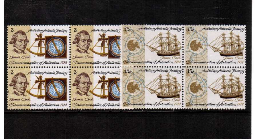 Captain James Cook set of 2 in superb unmounted mint blocks of 4