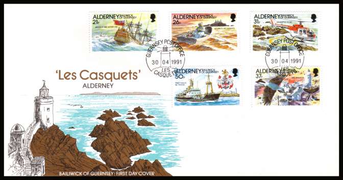 Automation of The Casquets Lighthouse set of five on unaddressed illustrated First Day Cover with special cancel.