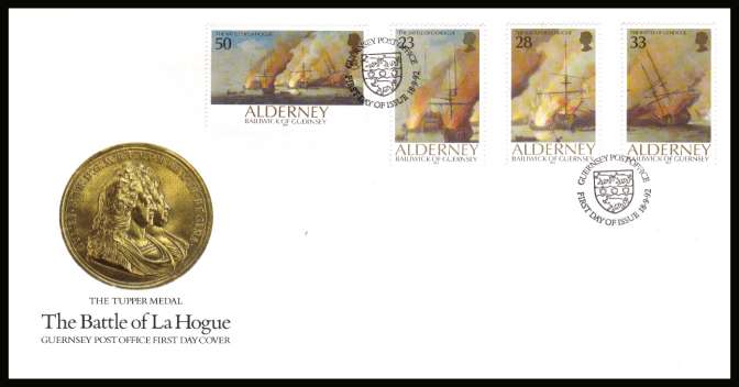 300th Anniversary  of the Battle of La Hogueset of four on unaddressed illustrated First Day Cover with special cancel.