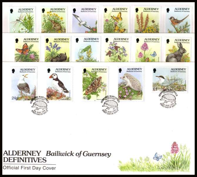 Definitive set of seventeen on three  unaddressed illustrated First Day Covers with special cancels.