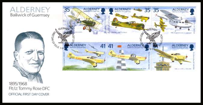 Birth Cententenary  of Tommy Rose - aviator - set of six on unaddressed illustrated First Day Cover with special cancel.