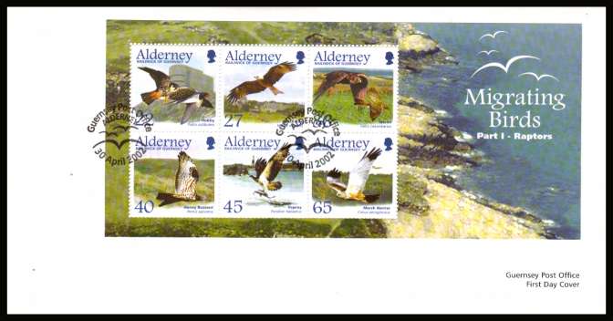 Migrating Birds - 1st series -  Raptors minisheet on unaddressed plain but official  First Day Cover with special cancel.