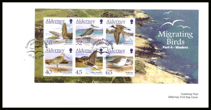 Migrating Birds - 4th series -  Waders minisheet on unaddressed plain but official  First Day Cover with special cancel.
