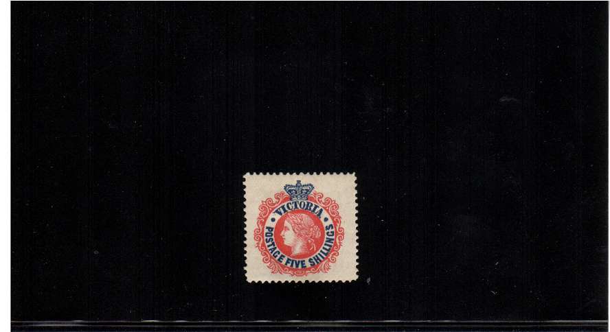 VICTORIA - 5/- Rosine and Blue - Watermark V over Crown - fine lightly mounted mint with excellent centering for this issue. Very fresh!
<br/><b>QQP</b>
