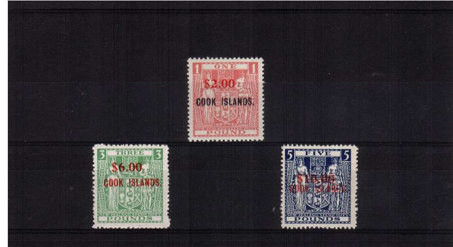 The Decimal Currency overprint set of three High Values in suprb unmounted mint condition. Usual ragged perforations but with no faults. An exceptional rare set.<br/> SG Cat �350
<br/><b>QQP</b>