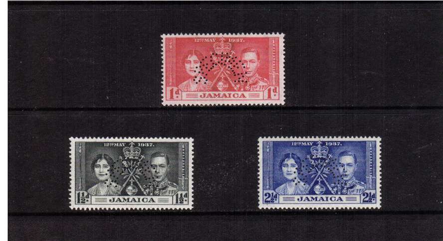 Coronation set of three lightly mounted mint perfined SPECIMEN
<br/><b>QQZ</b>