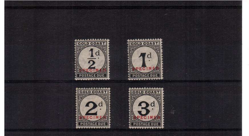 The Postage Due set of four overprinted SPECIMEN lightly mounted mint. Scarce!
<br/><b>QQE</b>