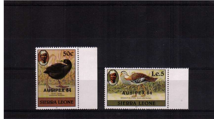 ''AUSIPEX 84'' Birds overprint set of two with the benefit of the sheet margin to see the lack of watermark. 1983 imprint date.