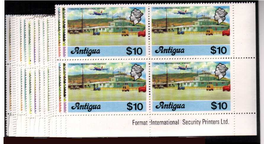 Superb unmounted mint set of 18 in SE corner IMPRINT blocks of 4 without date