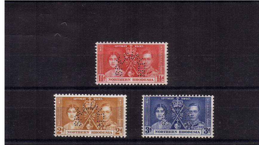 The Coronation set of three perfined SPECIMEN lightly mounted mint. SG Cat �120
<br/><b>QQIG</b>
