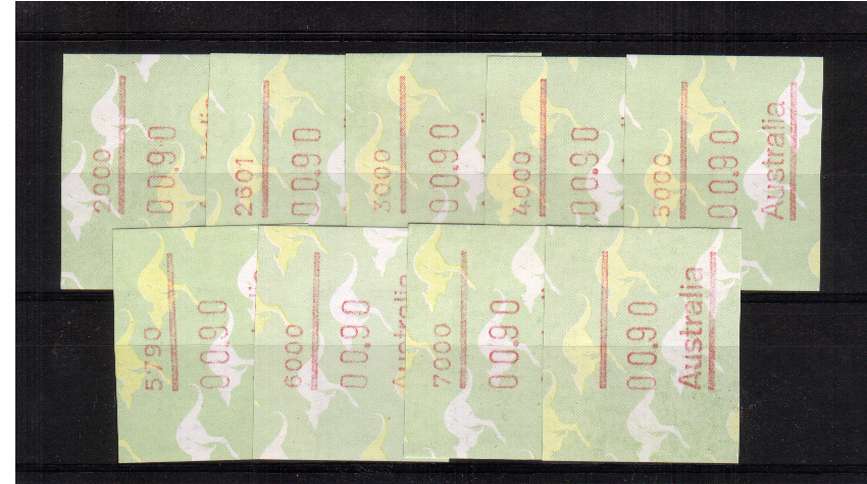 Roo 90c FRAMA set of nine superb unmounted mint<br/>Issue Date: 22 OCT 1985