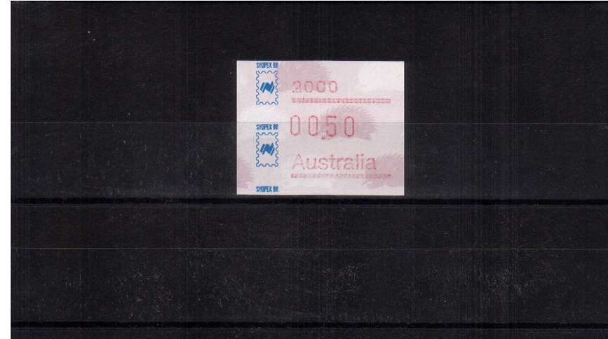 50c FRAMA single for SYDPEX commemorative overprint superb unmounted mint<br/>Issue Date: 1 AUGUST 1988