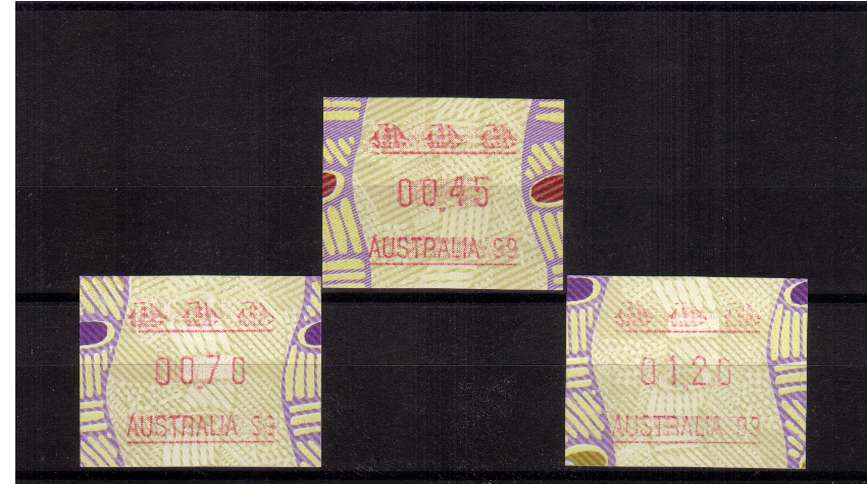 Tiwi FRAMA  set of three with AUSTRALIA 99 imprint  superb unmounted mint<br/>Issue Date: 19 MARCH 1999
