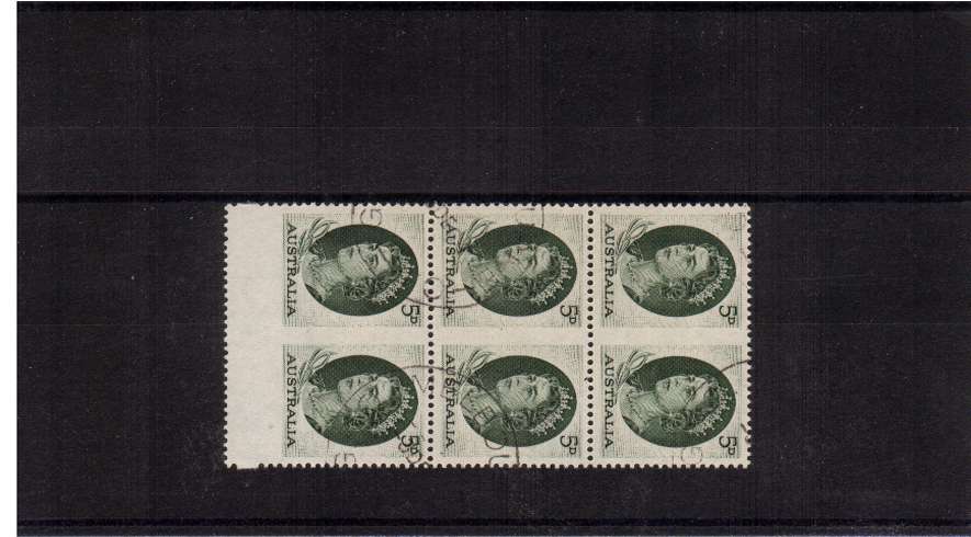 5d Deep Green - A superb used block of six stamp showing Imperforate between. Pretty