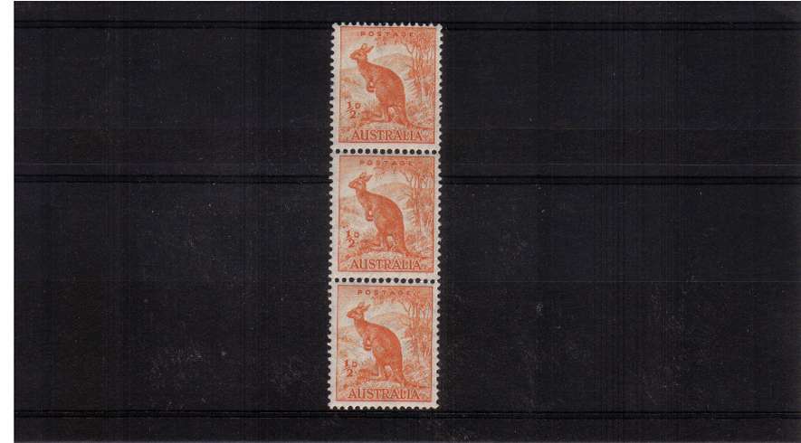 �d Kangaroo  - watermarked in a superb unmounted mint vertical coil strip of three