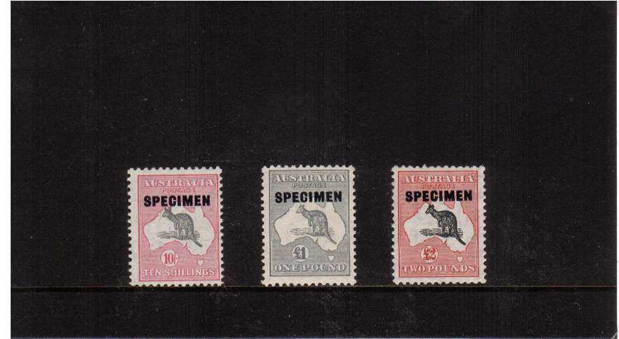 The Roo set of three overprinted ''SPECIMEN'' superb unmounted mint. The SG Catalogue price for the unoverprinted set is �3900 !!