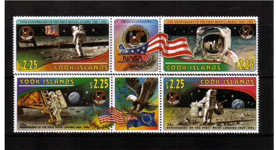 Space - Moon Landing set of four in two strips with a central label between superb unmounted mint