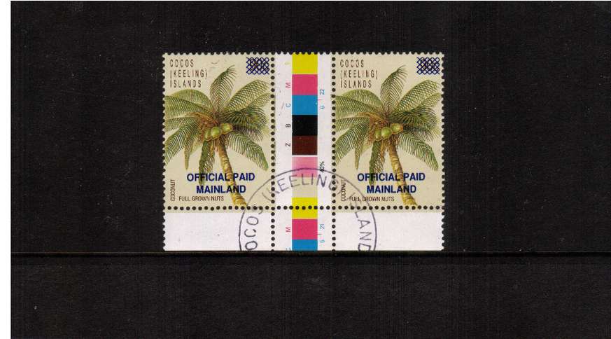 (43c) on 90c overprinted OFFICIAL PAID MAINLAND single superb fine used lower marginal gutter pair. This stamp was only sold CTO not mint to the public. Scarce stamp! <br/><b>QPQNO</b>

