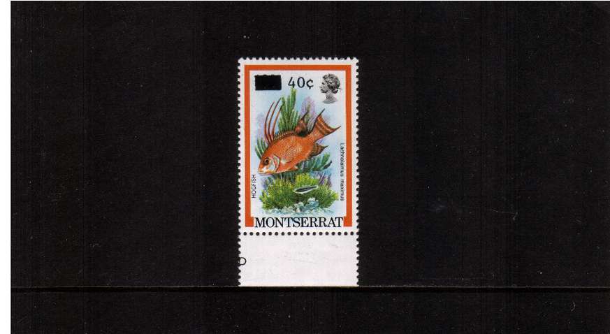 40c on 10c Fish definitive single superb unmounted mint lower marginal single showing ERROR OF OVERPRINT ON WRONG STAMP.