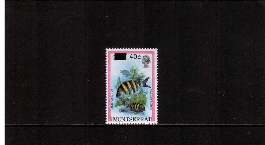 40c on 25c Fish definitive single superb unmounted mint showing overprint on wront stamp. It should be on SG559 but this is without imprint date thus SG494.