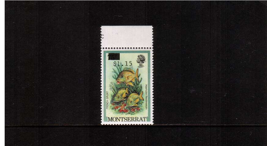 $1.15 on 75c Fish definitive top margin single superb unmounted mint showing overprint on wrong stamp. It should be on SG564 (with imprint) but its on SG499 (without overprint)