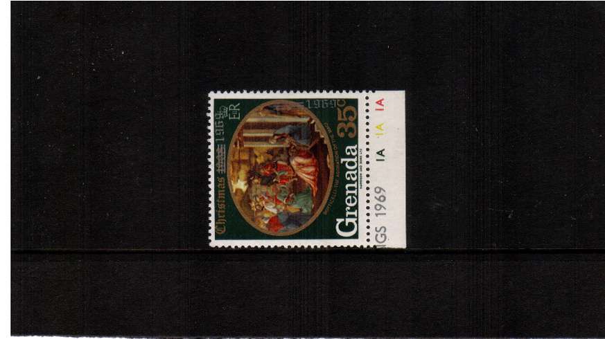 The Christmas issue 35c stamp with OVERPRINT DOUBLE, ONE VERTICAL.<br/>A superb unmounted mint lower marginal stamp.
<br/><b>ZQB</b>
