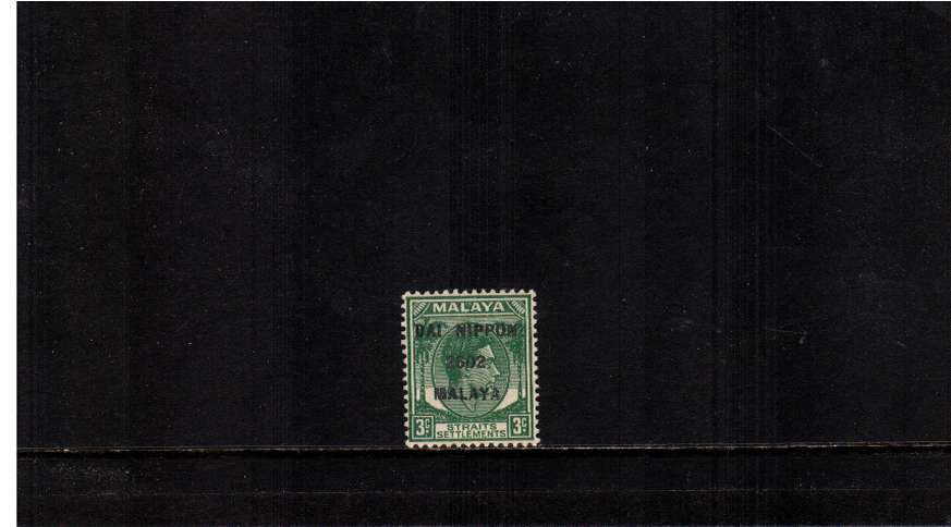3c Green - STRAITS SETTLEMENTS -  ''DAI NIPPON'' a superb unmounted mint single with the usual, as expected, lightly toned gum.<br/>SG Cat 50
<br/><b>ZQB</b>