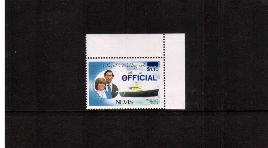 The ''$1.10 OFFICIAL'' overprint in DEEP ULTRAMARINE superb unmounted mint NE corner stamp.