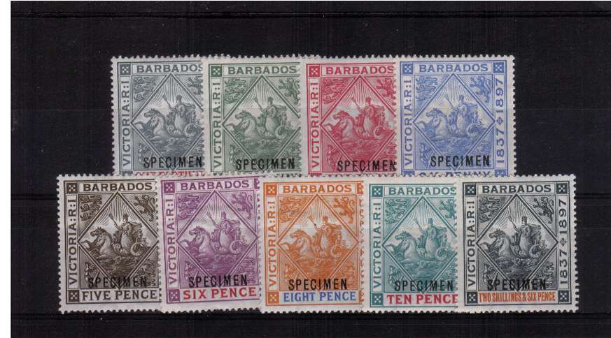 Queen Victoria Diamond Jubilee set of nine on White Paper overprinted ''SPECIMEN'' good mounted mint.
<br/><b>ZQC</b>