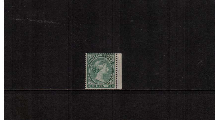6d Blue-Green with No Watermark. A good lightly mounted mint right side marginal stamp. SG Cat �100
<br/><b>ZQF</b>