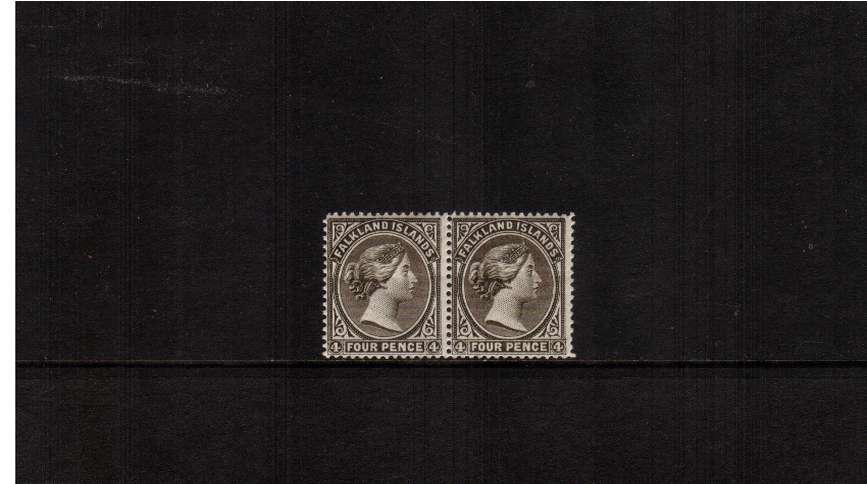 4d Grey-Black - Watermark Crown to Left of CA as seen from the back.<br/>
A fine very lightly mounted mint pair with a feint horizontal gum bend mentioned for accuracy.<br/>SG Cat 800

<br/><b>ZQF</b>