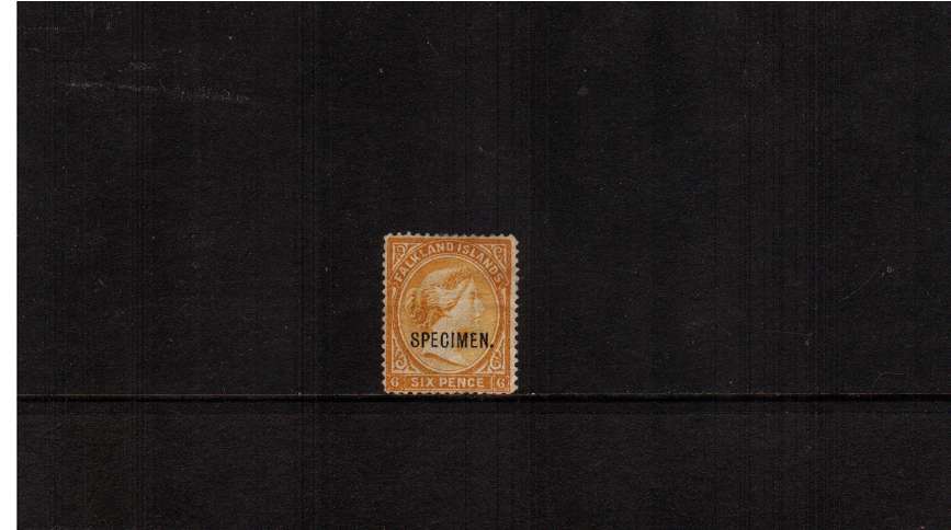 6d Orange-Yellow. A good unused stamp with no gum overprinted ''SPECIMEN'' 
<br/><b>ZQF</b>