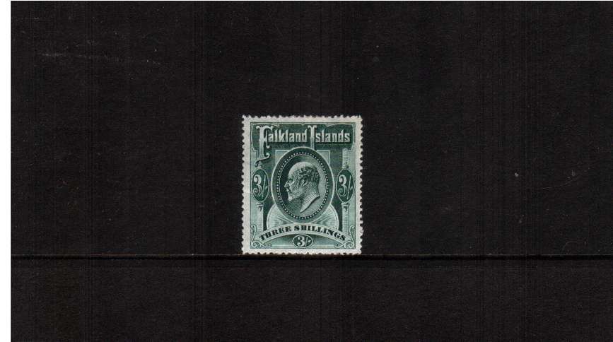3/- Green. A good looking lightly mounted mint stamp with a light diagonal natural gum crease.
<br/><b>ZQF</b>